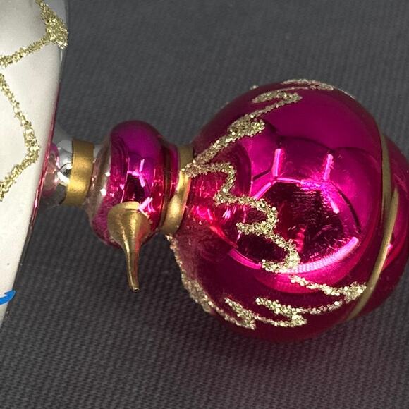 Vtg Italian Glass Lamp Ornament 5" Ivory Pink Blue Gold Bird Charm Christmas 60s - Picture 5 of 16